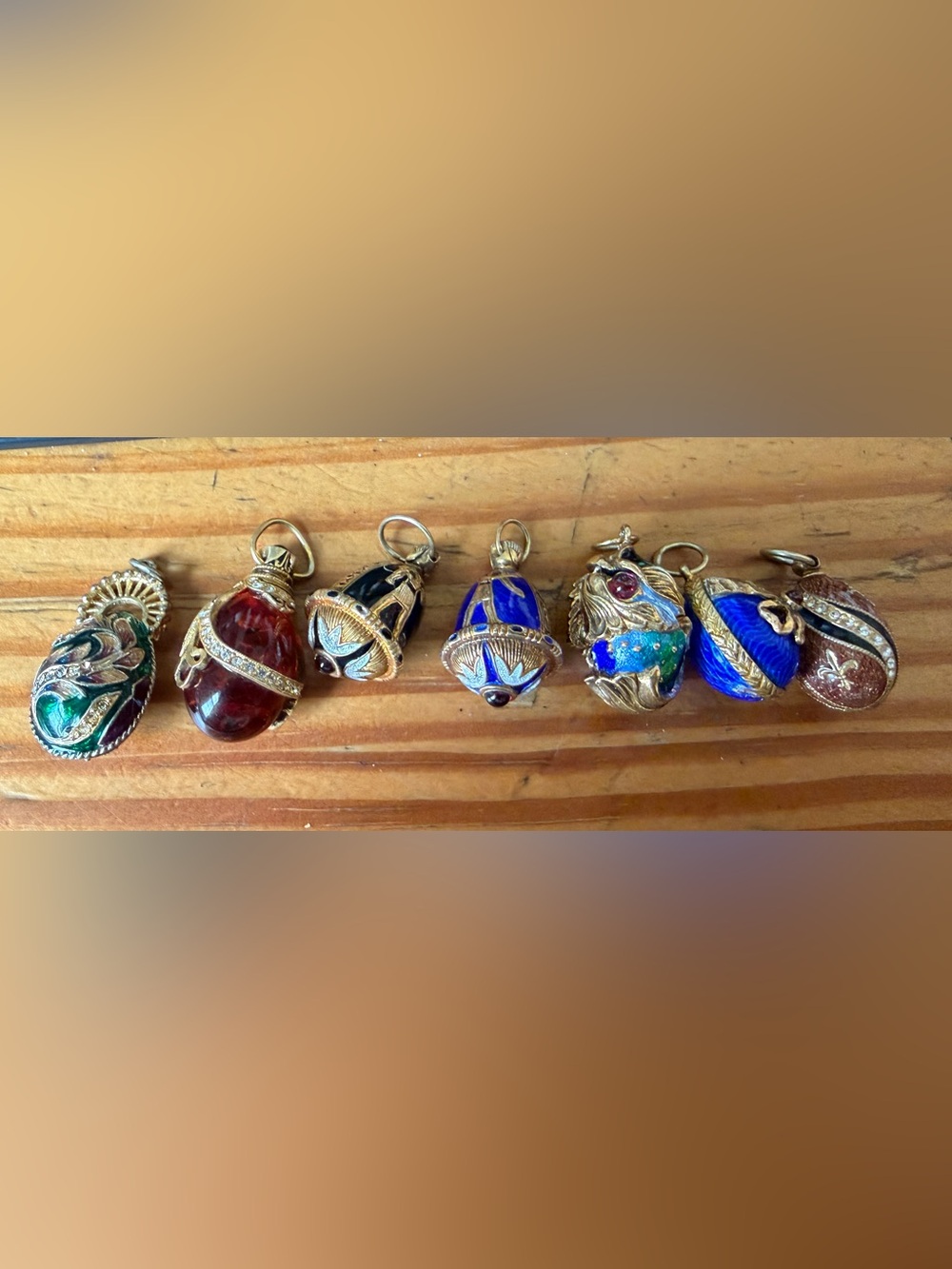 7 Silver/gold tone/ enamel/  faberge style egg pendants
